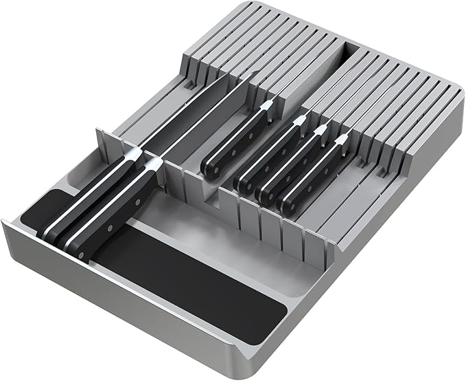 NIUXX Knife Drawer Organizer, Large Capacity In-Drawer Knife Block Set | Holds 20 Knives and 1 Sharpening Steel (Not Included), Suitable for Knife Organizer for Kitchen Drawer