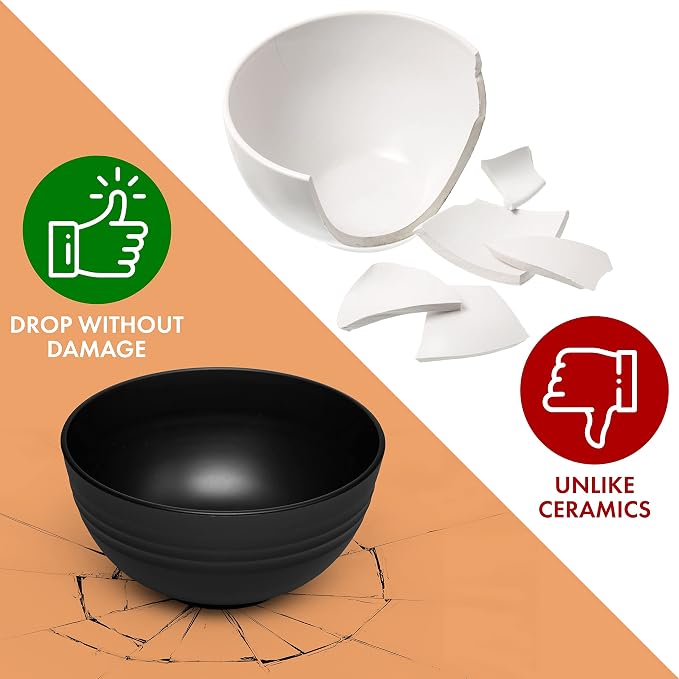 FOODLE Wheat Straw Dinnerware Set - RV, Camping, Picnic Plates Cups & Bowls | BPA-Free & Safety Tested - Microwave & Dishwasher Safe - Lightweight & Unbreakable Dishes - Great for Kids & Adults - For 4
