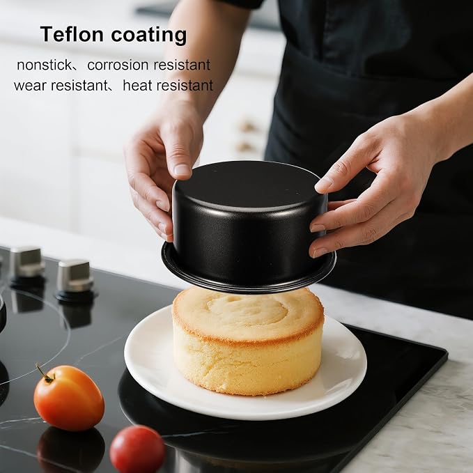 4 Inch & 6 Inch Cake Pans Set of 2, Nonstick Carbon Steel Round Cake Pans | Smash Small Cake Pans for Birthday Wedding Baking Layer Cake , Non Toxic Coating & Straight Side, Easy Clean & Easy Release