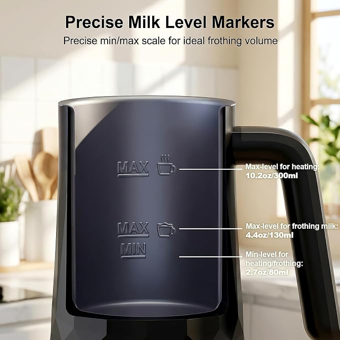 COFUN Milk Frother, 4-in-1 Electric Milk Frother and Steamer | 11.8oz Automatic Hot & Cold Foam Maker, Dishwasher Safe, Quiet Operation for Coffee, Latte, Cappuccino, Hot Chocolate (Black)