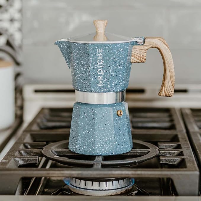 GROSCHE Milano Moka pot, Stovetop Espresso maker, Greca Coffee Maker, Stovetop coffee maker and espresso maker percolator (Indigo, 9 cup) | Cuban Coffee Maker And Italian Moka Pot For Stovetop Espresso; For Gas, Electric, And Propane Stoves With A Soft...