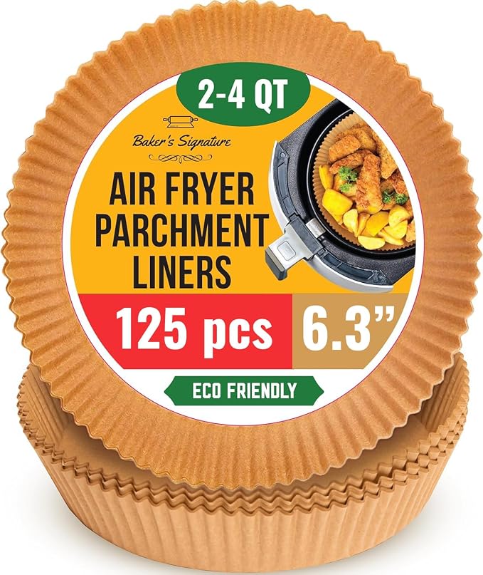 Small Round Air Fryer Liners 6.3", 125 Pcs Disposable for 2-4 qt Basket | Non-stick & oil-proof parchment for easy cleanup; unbleached natural wood pulp fits compact 2-4 quart models