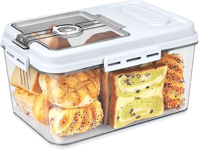 Dynta Large Bread Box for Kitchen Countertop 11.4 x 7.5 x 6.7 Inch Airtight Bread Storage Container Time Recording Bread Keeper with Lid for Toast, Loaf and Cookies