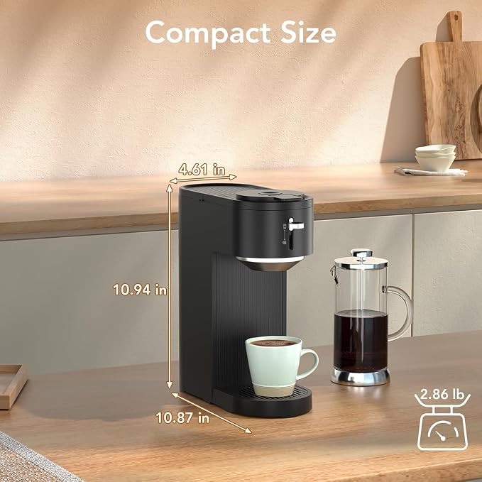 Electactic Dual Brew Single Serve Coffee Maker for Capsules & Ground Coffee | 2 in 1 coffee machine, 5 brew sizes up to 14oz, adjustable funnel height, quick brew & easy clean for home, office & outdoor