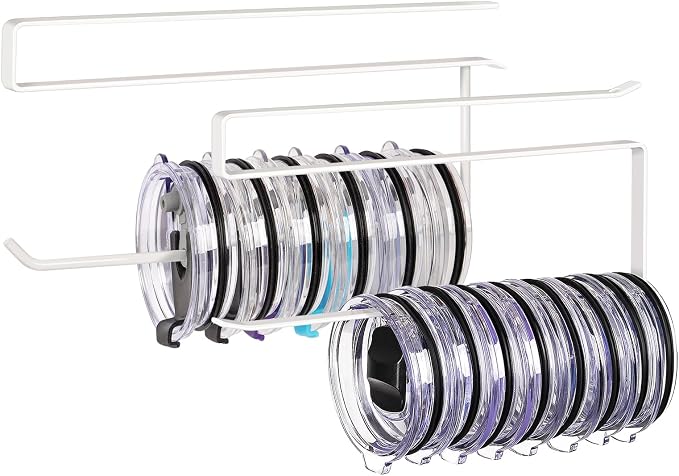 2 Pack Tumbler Lid Organizer, Versatile Storage Holds 20 Lids, Round&Flat | Space Saving Cup Lid Organizers Inside Cabinet Tumbler Lid Hook for Pantry Kitchen Organizer, Paper Towel Rack Hanger, White