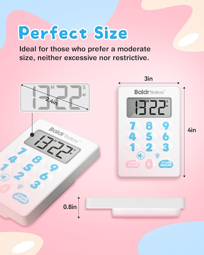 Digital Kitchen Timer Waterproof, Strong Magnetic Cooking Timer with 3 Adjustable Volume Levels & Silent Flashing Light, Countdown Timer for Cooking, Baking Shower, Classroom, Cute