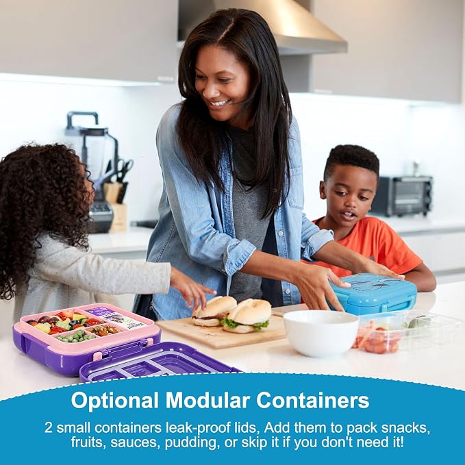 Caperci Bento Box for Kids Age 4-8 - Leak-Proof Toddler Lunch Box Container with 2 Modular Containers & 4 Compartments, Hold 4.8 Cups, Portable Handle, BPA-Free, Microwave/Dishwasher Safe (Sea Life)
