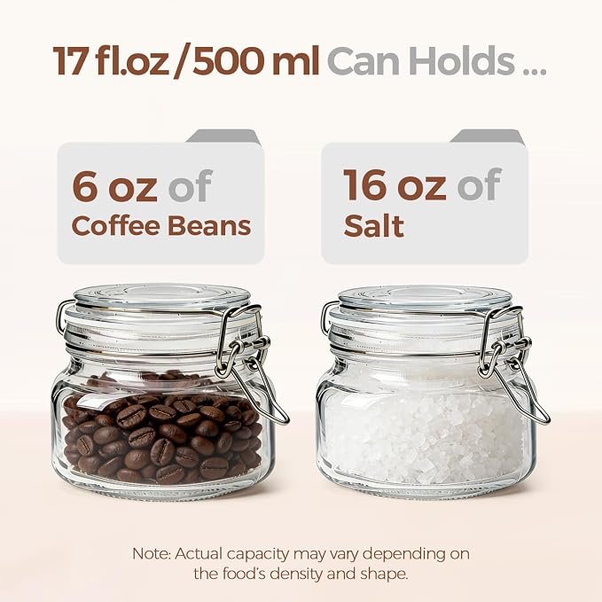 ComSaf Square Small 17 oz Glass Jars with Airtight Lids 6 Pack Wide Mouth | Overnight oats, Jam pickling, Spice storage, Gift jars, Sourdough pickling, Pantry organization, Jam jelly honey, Snacks