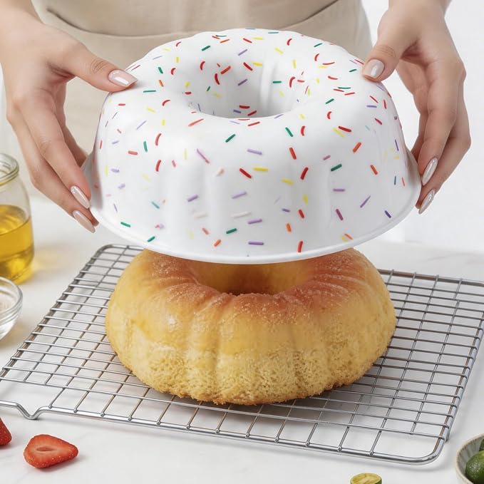 SOV silicone cake pan, silicone Cake Molds, Bakeware Non Stick 10 inch Pan for Jello,Gelatin,cake, Silicone Baking Molds for Cakes, Round Baking Pan (white + 2 packs)