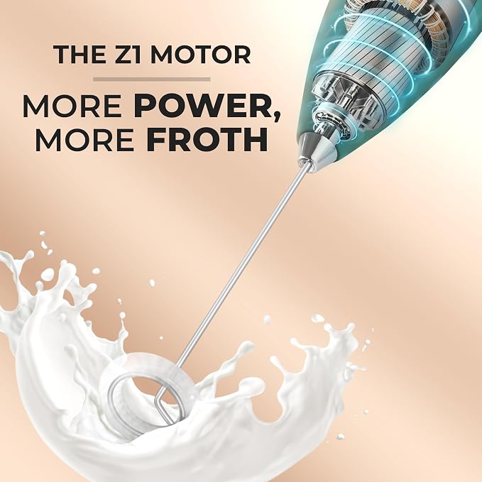 Mini & Mighty Milk Frother Wand – Powerful Handheld Coffee Frother, Battery Operated Drink Mixer – Compact Pocket Size – Detachable Whisk for Latte, Cappuccino, Matcha, Hot Chocolate