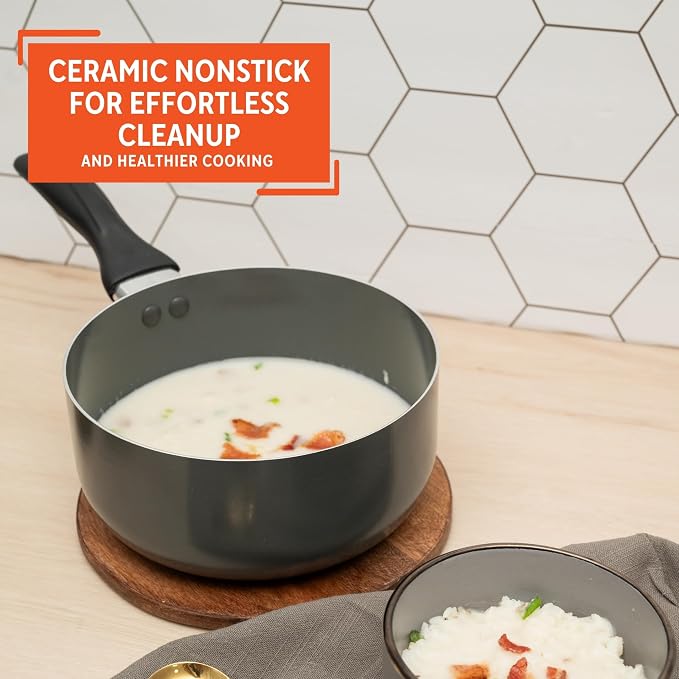 IMUSA 1.5 Qt Chef Cera Aluminum Ceramic Saucepan with Glass Lid, Gray | Ideal for Sauces and Side Dishes, Great for Everyday Cooking
