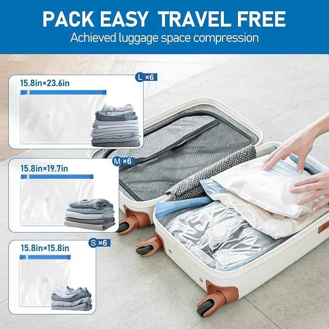 VMstr Vacuum Seal Bags for Clothing Travel, Vacuum Storage Bags with USB Electric Pump, Compression Space Saver for Luggage Suitcase 18 Combo Bags + USB Pump