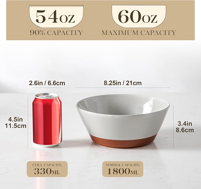 MALACASA Salad Bowls Set of 4, Soup Bowls for Kitchen, 60oz Ceramic Bowl | Large Deep Bowls for Ramen, Cereal, Fruit, Pho and Pasta, Microwave & Dishwasher Safe, Speckled, Grey & Brown, Series TARA