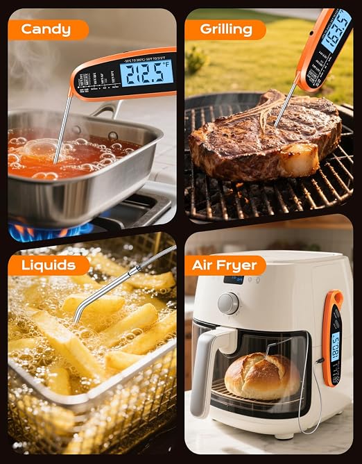 Digital Meat Thermometer for Cooking with Dual Probe | Large Backlit & Calibration, Kitchen Food Thermometer for Candy, Oven, Grill, BBQ, Smoker, Oil Fry Instant Read Thermometers