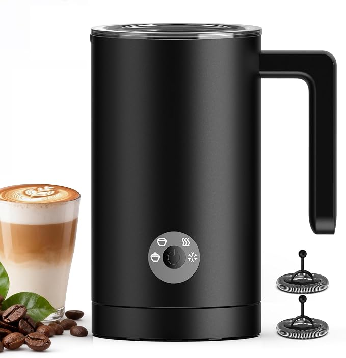 4-in-1 Electric Milk Frother & Steamer – Automatic Frother Machine, Barista-Style Hot & Cold Foam for Lattes, Cappuccinos, Iced Coffee, Quiet, One-Touch, Easy to Clean