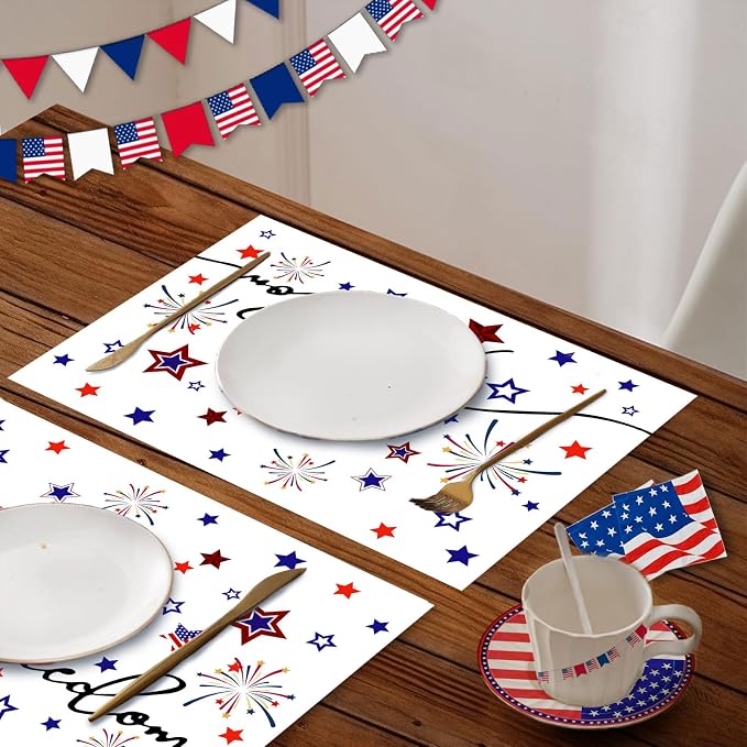50 PCS Disposable Paper Placemats 4th of July Memorial Day Place Mats (C) | 16x11 Inch Patriotic Freedom Stars Table Mats for Holiday Indoor Outdoor Party Kitchen Dining Table Decorations