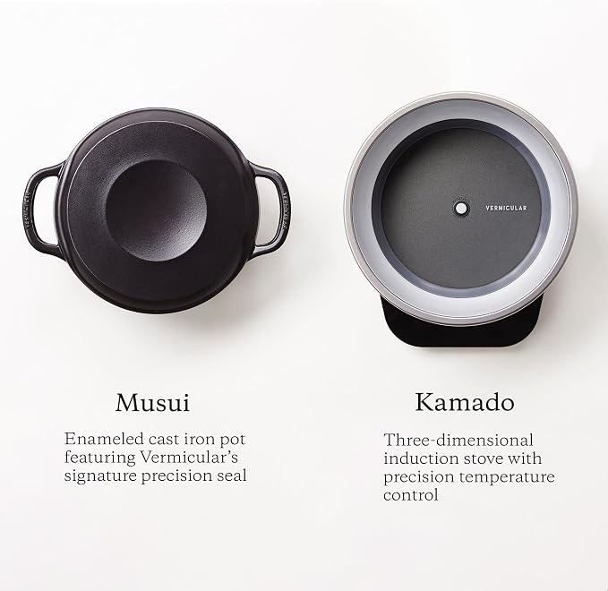 Vermicular Musui–Kamado Cast Iron Induction Cooker, Matte Black & Silver | Precision Temperature Control, Waterless Cooking, Non-Toxic Enameled Cast Iron Pot, Japanese Multicooker & Rice Cooker (120V)