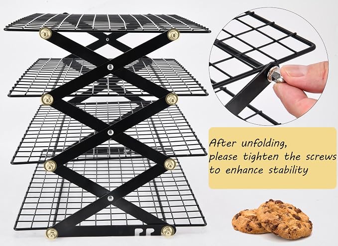 2/3/4-Tier Collapsible Cooling Rack for Baking,Folding Cooling Grid,Adjustable Stackable Roasting Cooking Drying Wire Cooling Rack for Cookies Baking