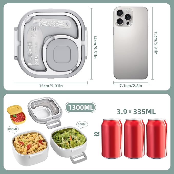 Stackable Stainless Steel Bento Box with Insulated bag,Leak-Proof,2-Tier Bento box,Lunch Box With Portable Sauce Pod and Cutlery-for Kids/Adult,Dishwasher Safe,White