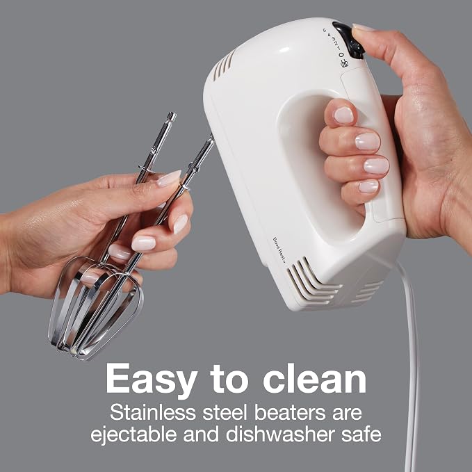 Proctor Silex Easy Mix 5-Speed Electric Hand Mixer with Bowl Rest | Compact and Lightweight | 100 Watts of Peak Power | White | 62515PS