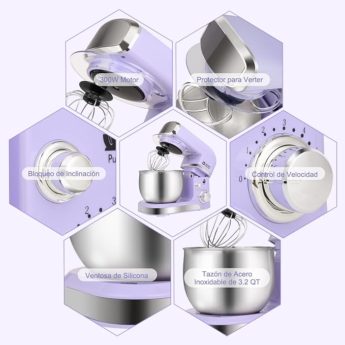 Stand Mixer, Kitchen in the box 3.2Qt Small Electric Food Mixer,6 Speeds Portable Lightweight Kitchen Mixer for Daily Use with Egg Whisk,Dough Hook,Flat Beater (Purple)