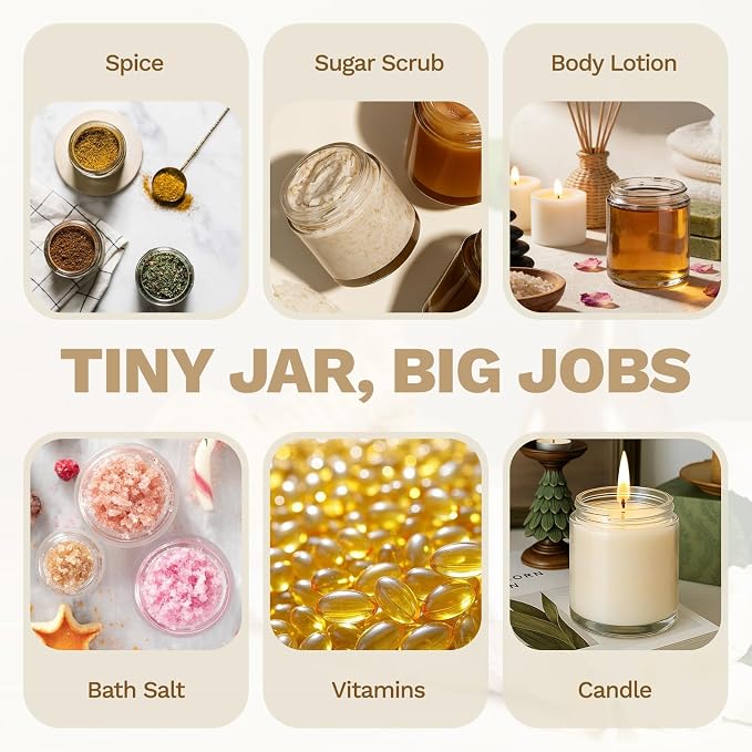 24 Pack 8 oz Clear Glass Jars with Lids, Empty Candle Making Containers | Refillable bulk empty body butter containers, plastic wood-grain lids; ideal for lotion, cream, body scrub, ointment, food