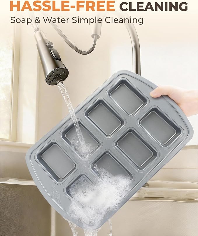 Bake Choice Mini Loaf Pan, 8-Cavity Non-Stick Carbon Steel Baking Pans Set | Baking Pan for Banana Bread, Cornbread, Cheesecake, Muffins, Pound Cake, Small Meatloaf, Bread Pan