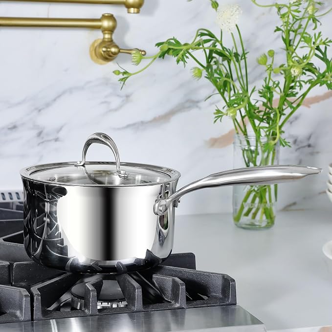 KEAWELL K3 Premium Tri-Ply Fully Clad Saucepan with Lid (3-Qt) | Tri-Ply Fully Clad Stainless Steel Saucepan; Small Pot with Lid; Even Heating; Induction and Oven Safe; For All Stovetops