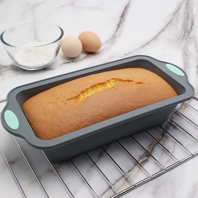 9 Inch Silicone Bread and Loaf Pan, 2 Pack Food Grade Nonstick Silicone Molds for Baking Banana Bread, Meat Loaf, Pound Cake, with Metal Reinforced Frame More Strength