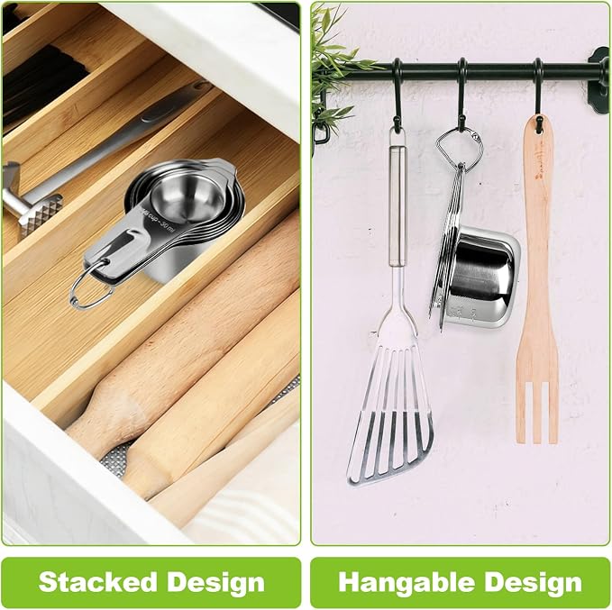 Stainless Steel Measuring Cups Set of 7, Stackable Measure Cups Kitchen Gadgets for Cooking Baking Supplies Tools, Nesting Metal Cup Spoons Easy to Read Markings for Dry & Liquid Measurements Baker