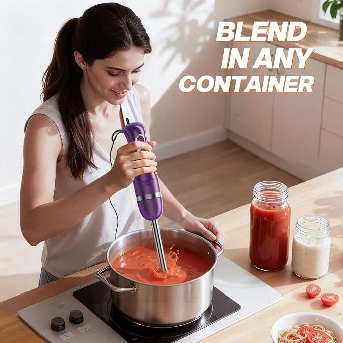 Turelar Immersion Blender Corded 400W, 2 Speed, Emulsifier, Blend, BPA-Free | Hand Blender Stick Mixer, Ergonomic Handle, Stainless Steel Blades, Effortless Blending for Soup, Smoothies, Puree, Baby Food