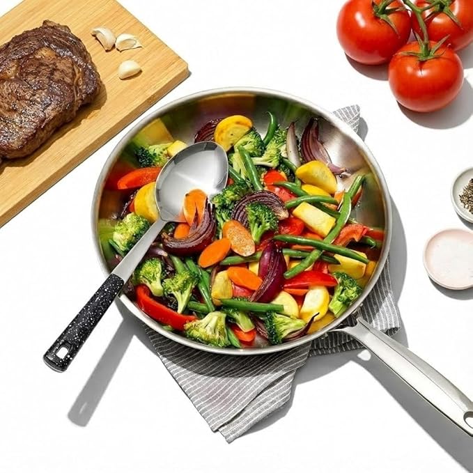 5-Piece Stainless Steel Serving Spoon Set | Large Serving Spoons with Ladle & Slotted Spoon, Metal Serving Spoons for Buffet, Soup, Rice, Commercial & Home Kitchen