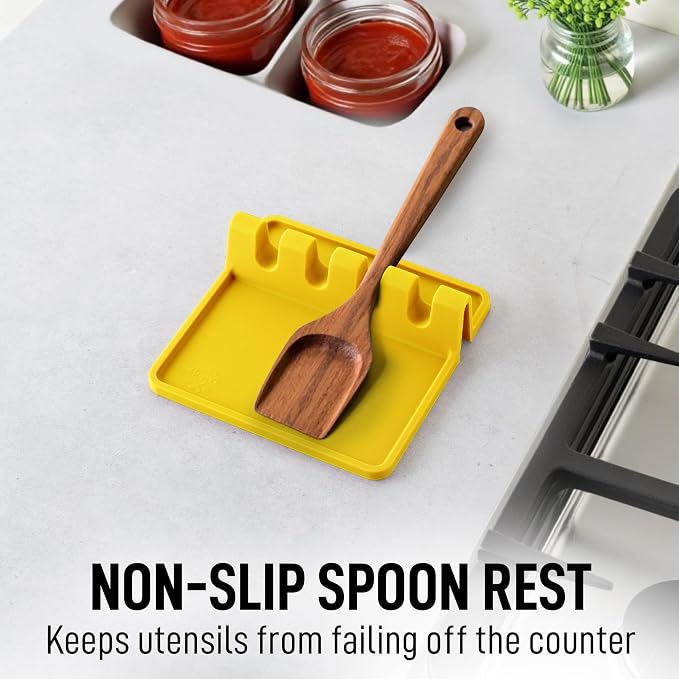 Zulay Kitchen Silicone Utensil Rest with Drip Pad for Multiple Utensils - BPA-Free, Heat-Resistant Spoon Rest & Spoon Holder for Stove Top - Kitchen Utensil Holder for Ladles & Tongs - Yellow