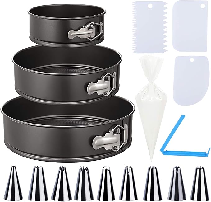 Round Springform Pan, Round Cake Pan, Springform Pan 3-Piece Set (12.5 Cm/4.92 In), (18 Cm/7.08 In), (22.3 Cm/8.8 In) Baking Pans with Removable Flat Base