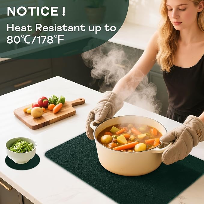 Faux Leather Placemats Set of 6 Waterproof Table Mats with Coaster | 17×12 In Heat Resistant Place Mats Set of 6 Wipebale & Washable Table Placemats for Kitchen Dining Indoor & Outdoor DarkGreen