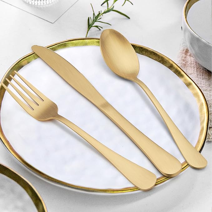 LIANYU 30 Piece Gold Silverware Set, Stainless Steel Gold Cutlery Set for 6 | Fancy Kitchen Utensil Flatware, Home Restaurant Party Tableware, Satin Finish, Dishwasher Safe