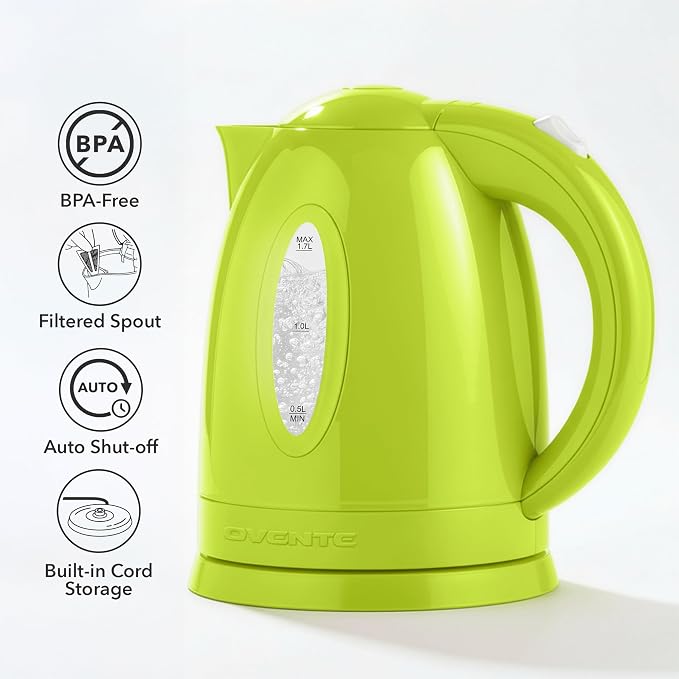 OVENTE 1.7L Electric Kettle with 1100W Fast Boiling Water, Green KP72G