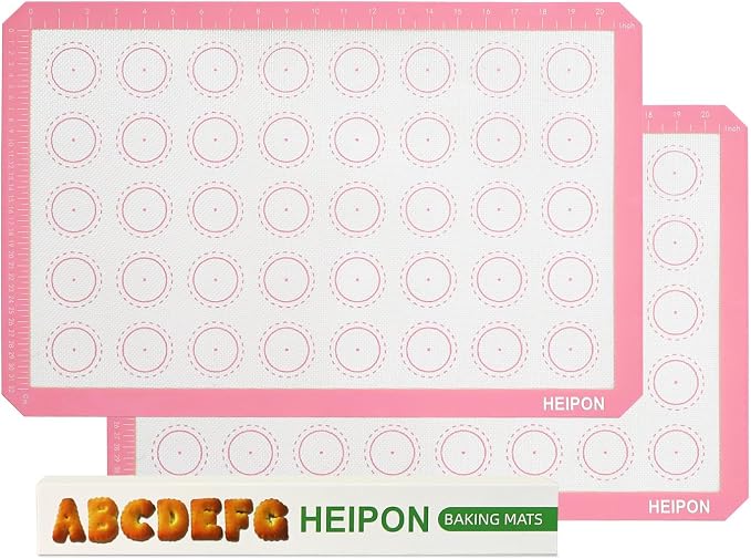 Macaron Silicone Baking Mats,22.44"Lx14.57"W,Pastry Mats Rolling Dough,Non-Stick,40 Macaron Molds,Cookie Sheet Liners,Reusable Baking Mat (2, Pink)