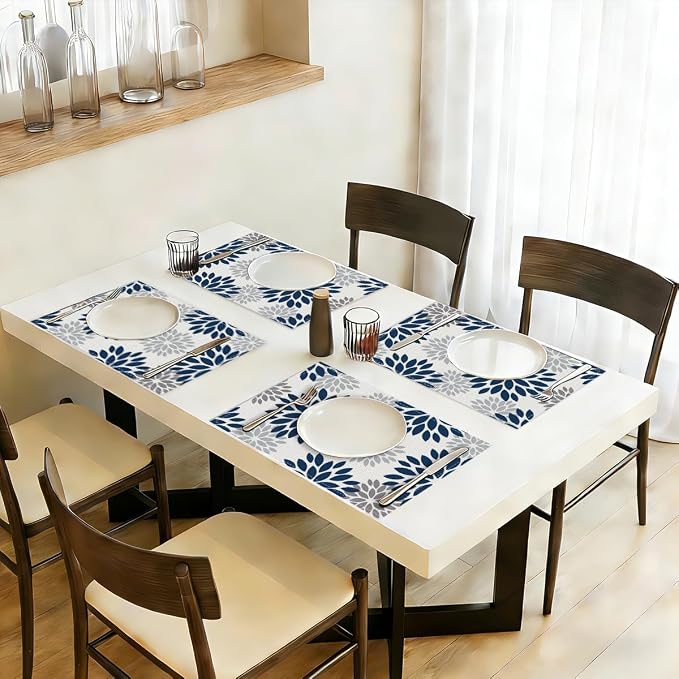 Floral Vinyl Placemats Set of 4, Housewarming Gift for Women Mom | Flowers Table Mats Heat Resistant Table Mats for Party Kitchen Dining Table Decor Festivals Christmas Birthdays