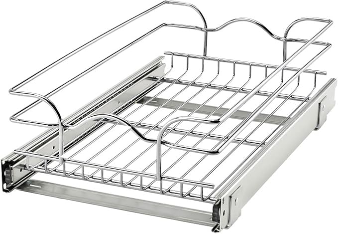 Rev-A-Shelf Steel Wire Pullout Drawer Organizer Shelf for Kitchen Cabinets, Slide Out Storage Basket, Min Opening Width of 11.5", 12" x 20", 5WB1-1220CR-1