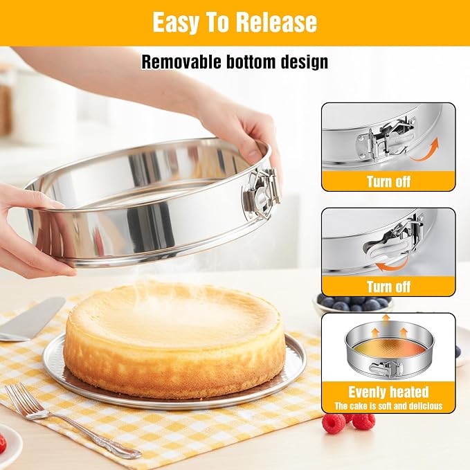 10 Inch Springform Cake Pan Stainless Steel Springform Pans Nonstick Leakproof Cheesecake Pan with Removable Bottom Round Baking Pans cheese cake for baking Includes 50 Parchment Papers