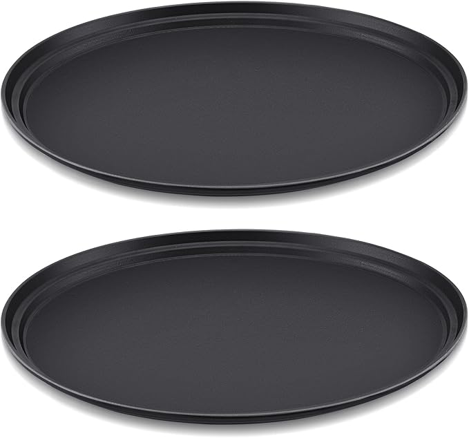 FillTouch 2 Pcs Restaurant Serving Trays PP Plastic Non Slip Rubber Lined Large Oval Tray for Kitchen Dining Room Cafeterias Fast Food Service (24 x 29 Inch,Black)