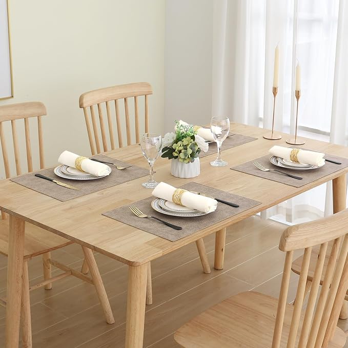Homaxy PU Faux Leather Placemats for Dining Table, Set of 6, Light Brown | Waterproof Wipeable Washable Table Mats, Easy to Clean Anti-Slip Place Mats, 11.8" x 17"