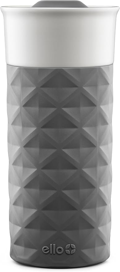 Ello Ogden Ceramic Travel Mug with Splash-Resistant Slider Lid and Protective Silicone Boot, Perfect for Coffee or Tea, BPA Free, Dishwasher Safe, Gray, 16 oz, 758-0438-040 | Splash-resistant ceramic travel mug with slider lid and protective silicone s...