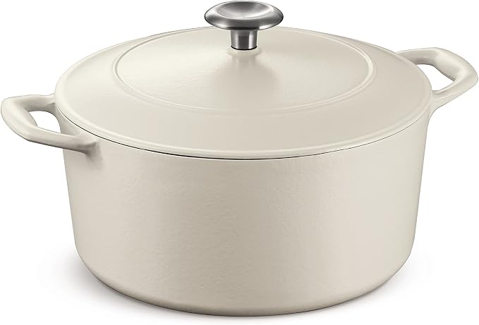Tramontina Bestow Enameled Cast Iron 5.5-Qt Round Dutch Oven Pot with Lid | Great for Braising, Roasting and Bread Baking - Matte White
