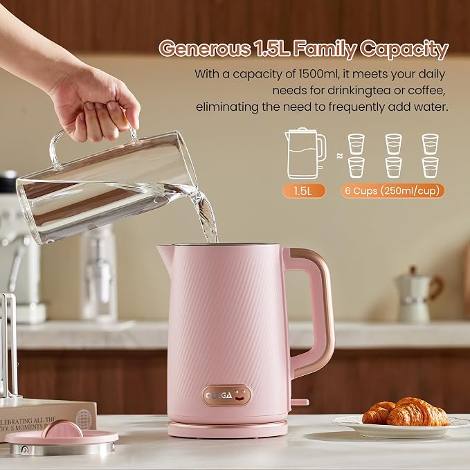 OLEGA Electric Kettle: 1200W Fast Boil Tea Kettles with Tea Infuser 1.5L | Stainless Steel Kettle; Electric Water Kettle with Strainer; Plastic Free Teapot; Auto Shut-Off Water Boiler