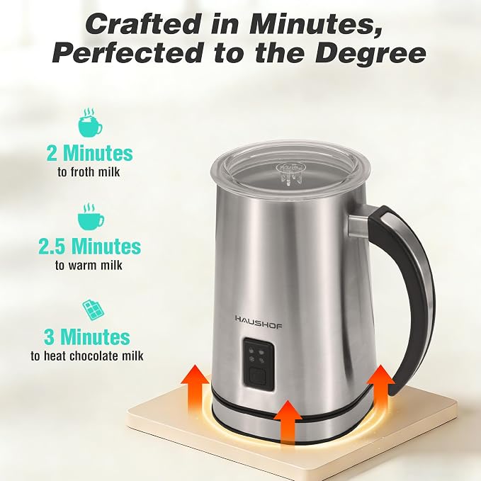 HAUSHOF 4-in-1 Electric Milk Frother and Steamer, Warm and Cold Foam Maker | Large Capacity, Hot Chocolate Maker, Automatic Milk Warmer, Frother for Coffee, Latte, Macchiato, Cappuccino
