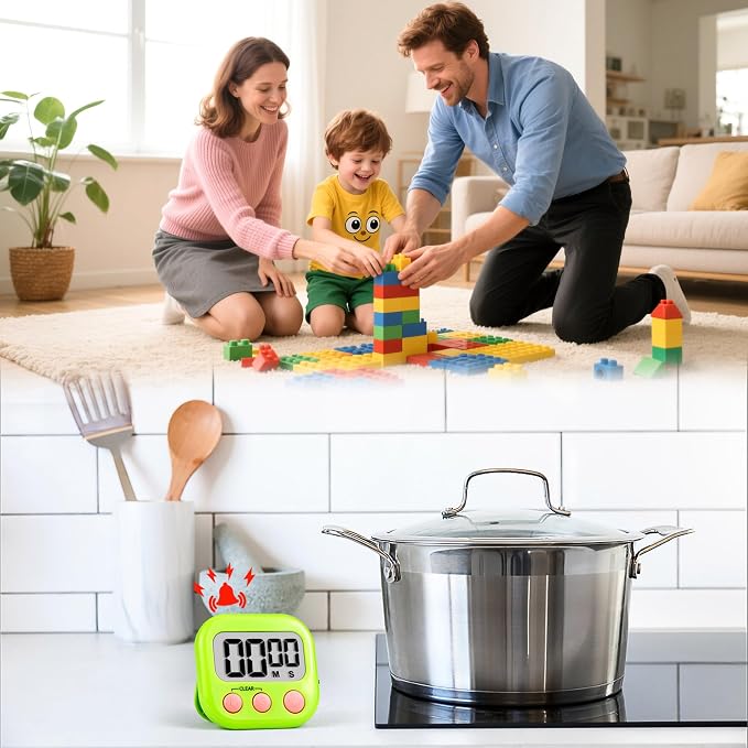 Timer for Kids Digital Kitchen Timers for Cooking- 12 Pack Blue Green | Countdown Timer for Classroom Study Exercise Teacher Supplies, Strong Magnetic, Loud Alarm, Large Screen, Fast Reset, Memory