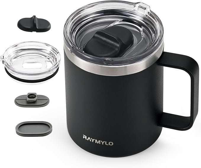RAYMYLO Insulated Travel Coffee Mug with Handle, Coffee Tumbler Cup 12oz | Detachable Lid for Thoroughly Clean, Thermal Cup with Double-Wall Stainless Steel Vacuum Insulation, Spill Proof & BPA Free