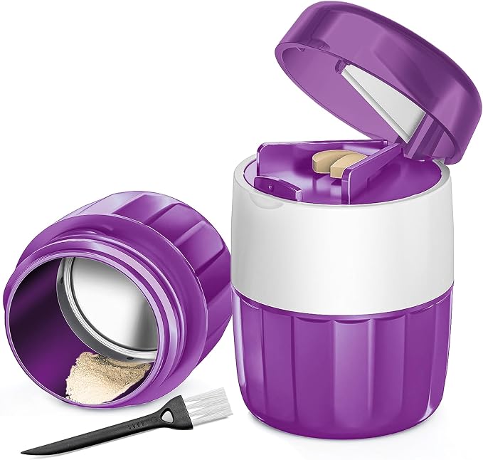 DUBSTAR 3-in-1 Pill Crusher Fine Powder Pill Grinder Pill Cutter Purple | Pill Crushers for Elderly and Pet with Pill Storage and Brush, Pill Splitter for Small or Large Pills